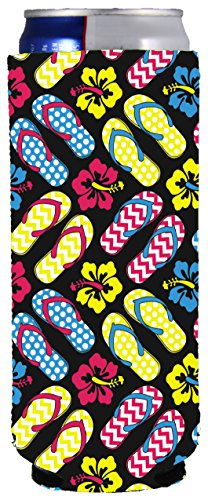 Product Cover Flip Flop Pattern Neoprene Collapsible Slim 12oz Can Coolie (1)