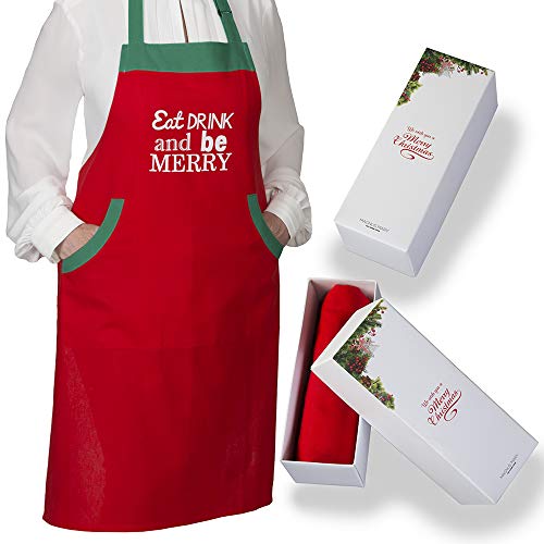 Product Cover Christmas  Apron With 2 Pockets and Extra Long Ties, This Bib Apron Comes With A Classy Box