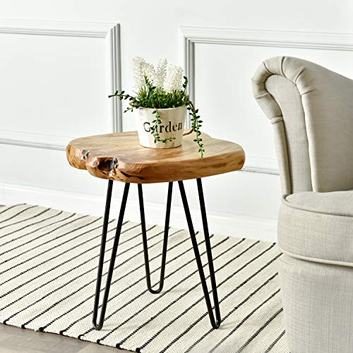 Product Cover WELLAND Live Edge Side Table with Hairpin Legs, Natural Edge Side Table, Small Nightstand Wood, 15.5