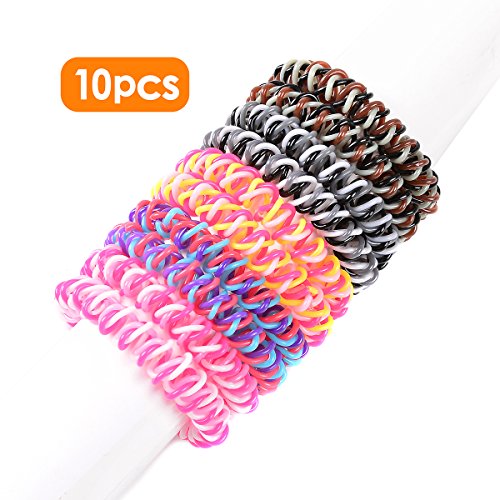 Product Cover Spiral Hair Ties No Crease Elastic Ponytail Holders Phone Cord Traceless Hair Ring Suitable for All Hair Types 5 Colors,2pcs/color, Pack of 10