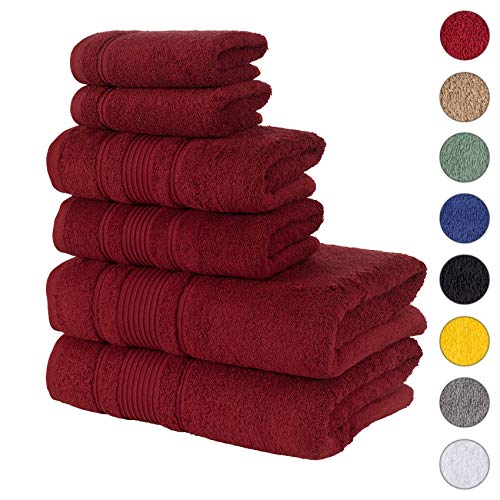 Product Cover Qute Home Spa & Hotel Towels 6 Piece Towel Set, 2 Bath Towels, 2 Hand Towels, and 2 Washcloths - Burgundy