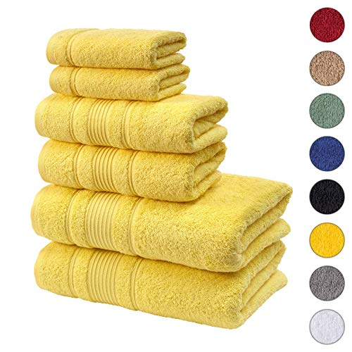 Product Cover Qute Home Spa & Hotel Towels 6 Piece Towel Set, 2 Bath Towels, 2 Hand Towels, and 2 Washcloths - Yellow