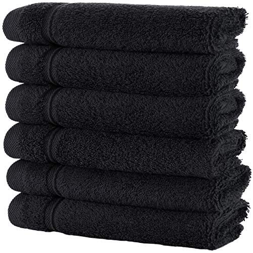 Product Cover Qute Home Washcloths - 6 Pack, (13 x 13 inches) | Super Soft Highly Absorbent | Spa & Hotel Quality Towels (Black)