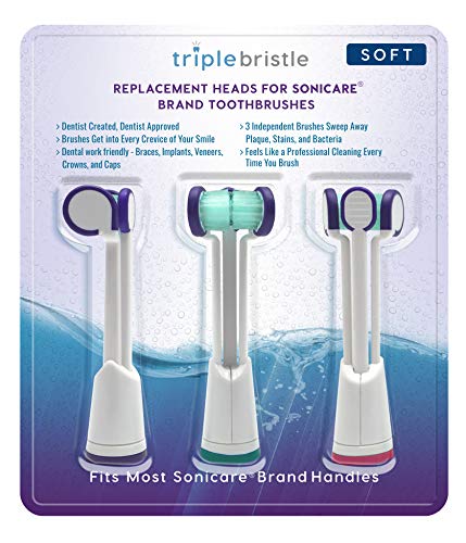 Product Cover Compatible with Sonicare - Three Headed Replacement Toothbrush Heads - Fits ONLY DiamondClean, Flexcare+, HealthyWhite+, 2 Series Plaque Control, 3 Series Gum Health (Soft Bristles 3 Pack)