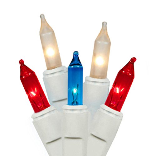 Product Cover dobar Holiday Essentials Patriotic Christmas Lights - Red Blue & White Frost Mini Lights on White Wire - for Indoor & Outdoor Use - UL Listed - Set of 100