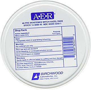Product Cover BIRCHWOOD LABORATORIES A-E-R Pre-Moistened Witch Hazel Pads, 160 Count (Pack of 4)
