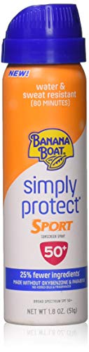 Product Cover Banana Boat Sunscreen Simply Protect Sport Broad Spectrum Mineral Sunscreen Spray, TSA Approved Size, SPF 50+, 1.8 Ounce
