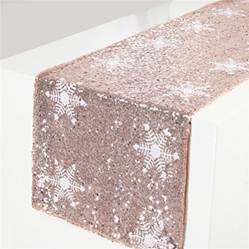 Product Cover TRLYC Christmas White Snowflake Pattern Rose Gold Sequin Table Runner-12 x72