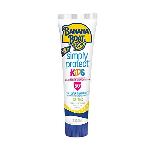 Product Cover Banana Boat Sunscreen Simply Protect Kids Tear Free, Broad Spectrum Mineral Sunscreen Lotion, TSA Approved Size, SPF 50+, 1 Ounce