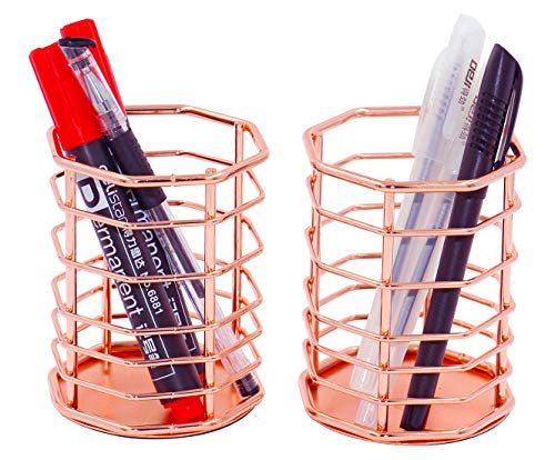 Product Cover PAG Rose Gold Pencil Holders Cup Metal Wire Pen Organizer Makeup Brush Holder for Desk, Set of 2