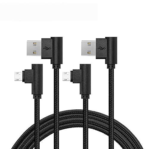 Product Cover Micro USB Cable, Daker [2Pack 6ft] Left Right Angle 90 Degree Nylon Braided High Speed Micro USB Cable Cord Fast Charger Cord for Samsung Galaxy S7/S6/S5/Edge,Note 5/4/3,HTC,LG,Nexus and More (Black)