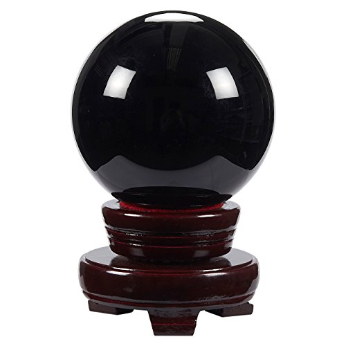 Product Cover Juvale Black Obsidian Crystal Ball - Crystal Sphere with Stand, Divination Sphere, Perfect for Meditation and Healing, Feng Shui Crystals, Black, 4.5 x 3.1 x 3.1 Inches