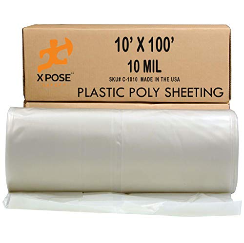 Product Cover Poly Sheeting - 10x100 Feet Heavy Duty, 10 Mil Thick Frosted Plastic Tarp Waterproof Vapor and Dust Protective Equipment Cover - Agricultural, Construction and Industrial Use - by Xpose Safety