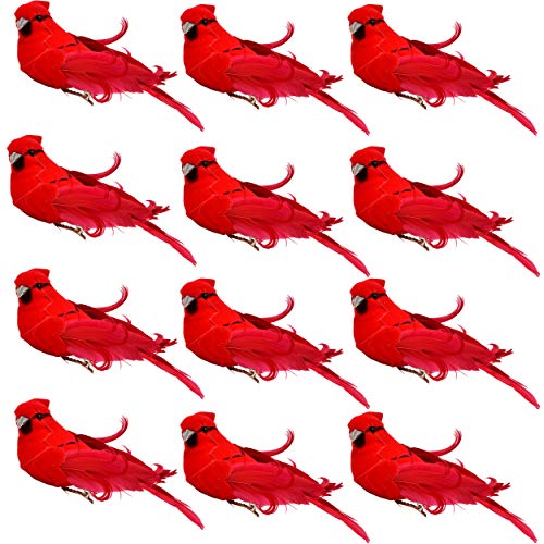 Product Cover Gift Boutique Bright Red Artificial Christmas Cardinal Birds Clip on Tree Ornaments Pack of 12 Craft Decorations 5 Inch