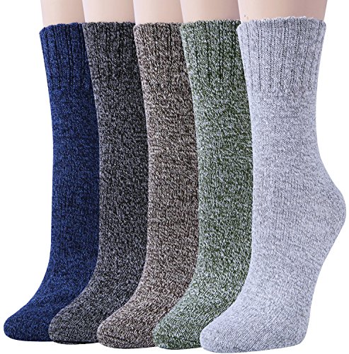Product Cover Womens 5 Pairs Winter Warm Vintage Style Thick Knit Wool Cozy Crew Socks,Multicolor 04,One Size