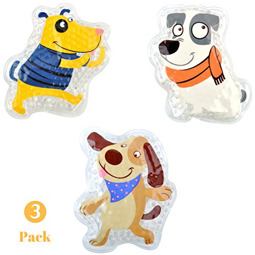 Product Cover FOMI Kids Fun Pain Relieving Hot Cold Boo Boos Ice Packs. 3-Pack. Orange Scented Animal Dog Designs. Children's Gel Bead Pack for Neck, Knee, Ankle, Arm, Hand, Thigh, Leg. (4