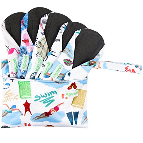 Product Cover Wegreeco Bamboo Reusable Sanitary Pads (New Pattern) - Cloth Sanitary Pads | Bladder Support & Incontinence Pads | Reusable Menstrual Pads - 5 Pack Pads, 1 Cloth Mini Wet Bag Bonus (Medium, Dynamic)