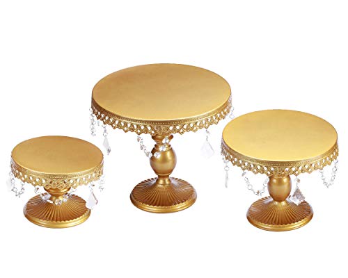 Product Cover VILAVITA 3-Set Cake Stands Round Cupcake Stands Dessert Display Stand with Pendants and Beads, Gold