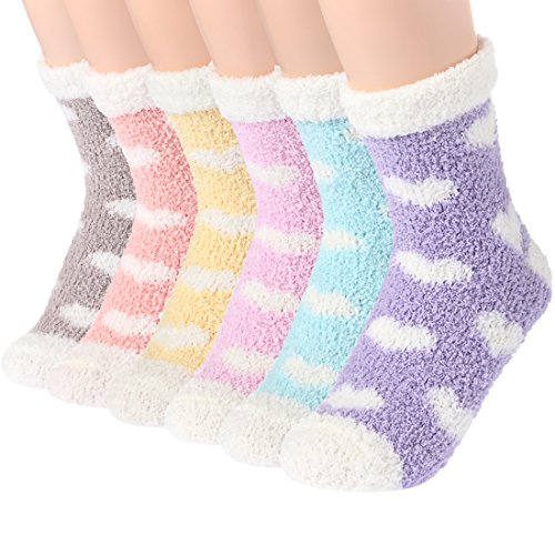 Product Cover Plush Slipper Socks Women - Colorful Warm Fuzzy Crew Socks Cozy Soft 3 to 6 Pairs for Winter Indoor