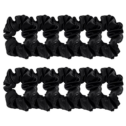 Product Cover BBTO 10 Pieces Satin Hair Scrunchies Elastic Hair Bobbles Scrunchies Hair Ties for Kids Adults, Black