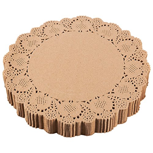 Product Cover Paper Doilies - 250-Pack Round Lace Placemats for Cakes, Desserts, Baked Treat Display, Ideal for Weddings, Formal Event Decoration, Tableware Decor, Brown - 12 Inches in Diameter