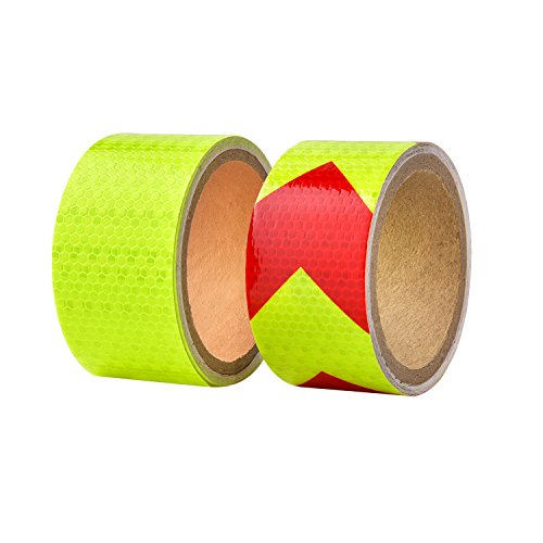 Product Cover BBTO Reflective Warning Tape Fluorescent Safety Sticker Night Conspicuity Arrow Sticker, Arrow and Yellow, 2 Rolls