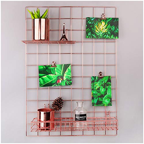 Product Cover SIMMER STONE Rose Gold Wall Grid Panel for Photo Hanging Display & Wall Decoration Organizer, Multi-Functional Wall Storage Display Grid, 5 Clips & 4 Nails Offered, Set of 1, 17.7