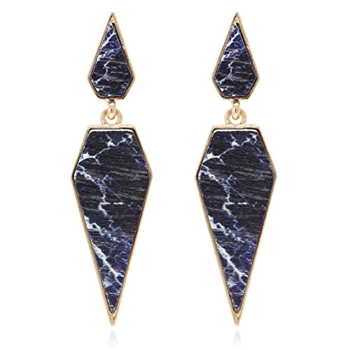 Product Cover Bohemian Wood And Marble Effect Pentagon Shaped Drop Statement Earrings
