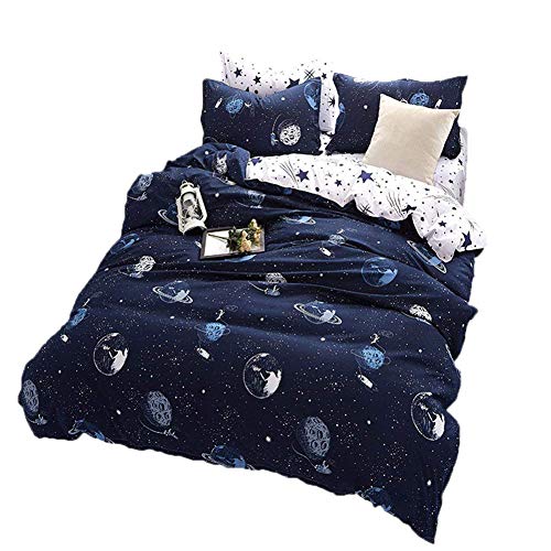 Product Cover BeddingWish Blue Cartoon Star Universe Planets Beddding Set(No Comforter and Sheet) for Kids Teen Boys and Girls,Duvet Cover Set with 2 Pillow Shams(3pcs,Twin) ...