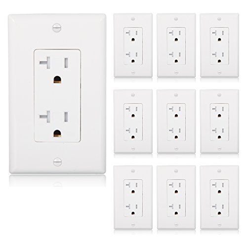 Product Cover Maxxima Tamper Resistant Duplex Receptacle Standard Decorative Electrical Wall Outlet 20A White, 20 Amp, Wall Plates Included (Pack of 10)