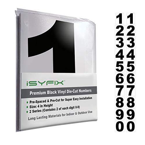 Product Cover Black Vinyl Numbers Stickers - 4 Inch Self Adhesive - 2 Sets - Premium Decal Die Cut and Pre-Spaced for Mailbox, Signs, Window, Door, Cars, Trucks, Home, Business, Address Number, Indoor or Outdoor