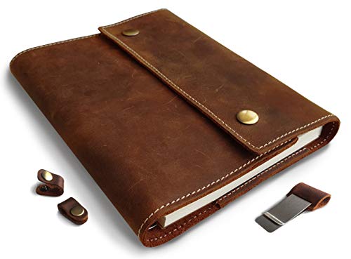 Product Cover Albero Refillable Genuine Leather Journal with Spiral Bound Lined Notebook, A5 8.6x6.6 Inches, Brown Vintage Diary, Lay Flat 240 Pages for Travelers, Business and Writing