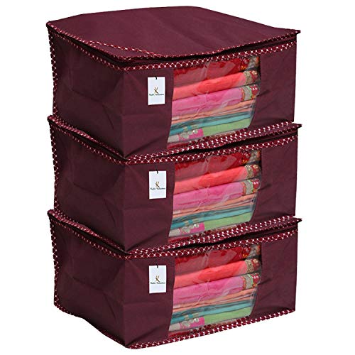 Product Cover Kuber Industries 3 Piece Non Woven Saree Cover Set, Maroon