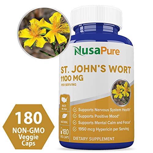 Product Cover St. John's Wort 1100mg 180 Veggie Capsules (Non-GMO & Gluten Free) 1950mcg Hypericin Saint Johns Wort for Mood, Anxiety & Depression Support (550mg per Capsule)