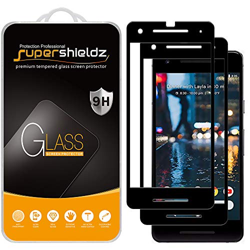 Product Cover Supershieldz (2 Pack) for Google (Pixel 2) Tempered Glass Screen Protector, (Full Screen Coverage) 0.33mm, Anti Scratch, Bubble Free (Black)