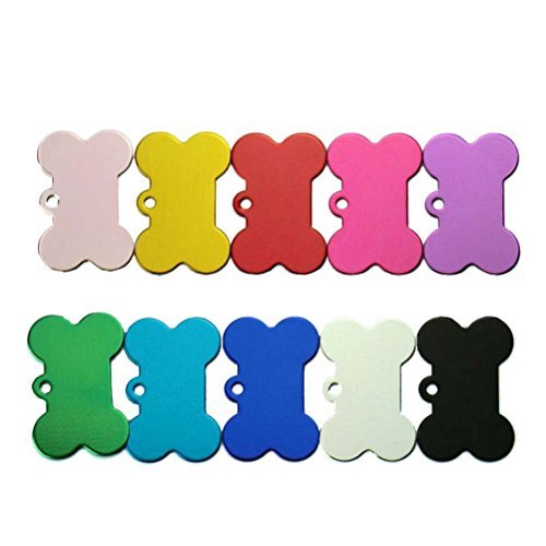 Product Cover UEETEK 10 Pcs 38MM Pet ID Tag Bone Shape Double Sided Dog Cat Pet Name Phone Number ID Tag