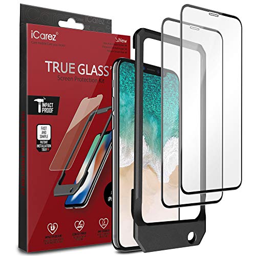 Product Cover iCarez [ 3D Full Coverage Glass + Tray Installation Screen Protector for iPhone X iPhone Xs 5.8 Inch Easy Install [ 2-Pack 0.33MM 9H Hardness]