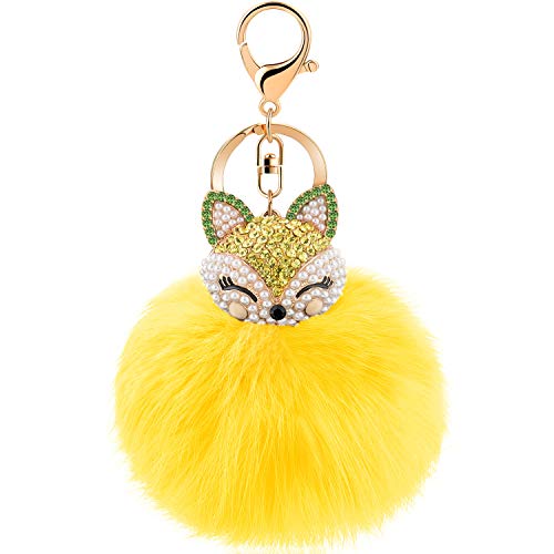 Product Cover JOUDOO Rabbit Ball Keychain with Rhinestone Fox Head Keyring GJ-001 (Yellow)
