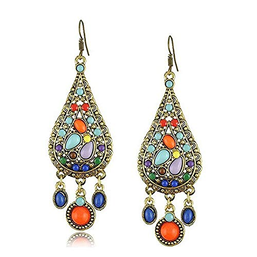 Product Cover Himeiping Ethnic Retro Bohemian Droplets Color Dress Mexico Gypsy Dangle Earrings