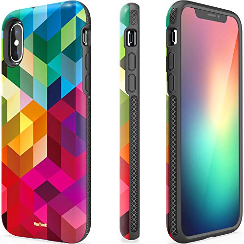 Product Cover Geometric Pattern for iPhone X iPhone Xs Women Slim Dual Layer with Ring Kickstand Silicone Rubber Hybrid Durable Shockproof Bumper Protective Anti-Scratch Impact Resistant Cover