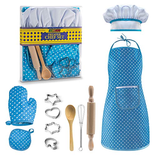 Product Cover JaxoJoy Complete Kids Cooking and Baking Set - 11 Pcs Includes Apron for Little Boys, Chef Hat, Mitt & Utensil for Toddler Dress Up Chef Costume Career Role Play for 3 Year Old Boys and