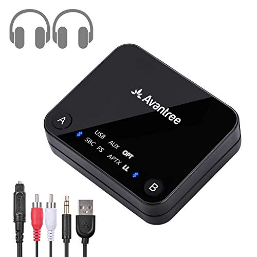 Product Cover Avantree Audikast aptX Low Latency Bluetooth Audio Transmitter for TV PC (Optical Digital Toslink, 3.5mm AUX, RCA, PC USB) 100ft Long Range, Codec Display, Dual Link, No Delay