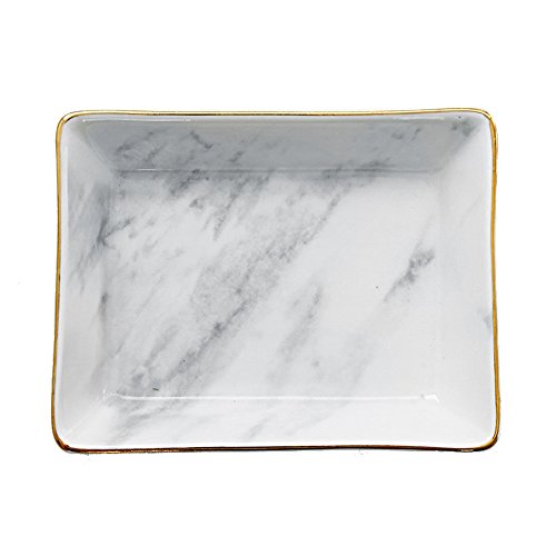 Product Cover SOCOSY Marble Ceramic Ring Dish Jewelry Dish Ring Holder Jewelry Organizer with Golden Edged Home Decor Wedding Gift
