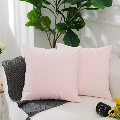 Product Cover Home Brilliant 2 Pack Velvet Decorative Square Throw Pillow Cases Cover Cushion Covers for Sofa Couch, Ultra Soft, 18 x 18(45x45cm), Pastel Pink