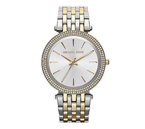 Product Cover Michael Kors Darci Mid-Size Goldtone and Silvertone Stainless Steel Three-Hand Glitz Watch