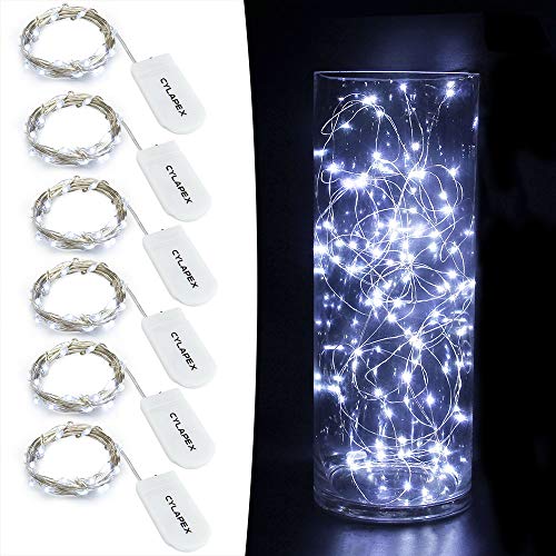 Product Cover CYLAPEX 6 Pack Cool White Fairy String Lights Battery Operated Fairy Lights Firefly Lights LED Starry String Lights 3.3ft 20 LEDs Silvery Copper Wire for Christmas DIY Decoration Costume Wedding Party