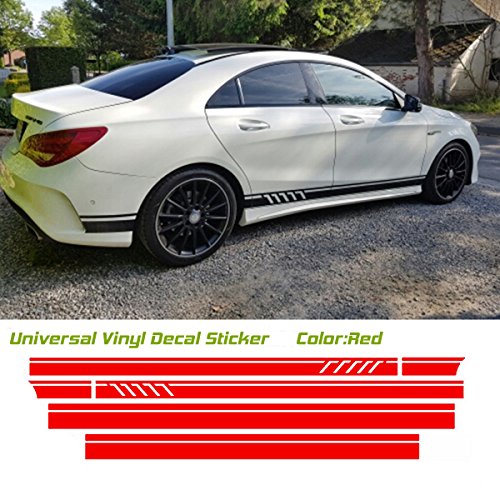 Product Cover MountainValleyClimber Universal Car Racing Body Side Stripe Skirt Roof Hood Decal Sticker for All Cars Vinyl Bumper Decal(4Pcs) (Red)