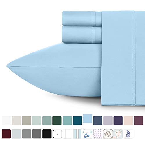 Product Cover California Design Den 400 Thread Count 100% Cotton Sheet Set, Aero Blue Twin Sheets 3 Piece Set for Kids and Adult, Long-Staple Combed Pure Natural Cotton Bedsheets, Soft & Silky Sateen Weave
