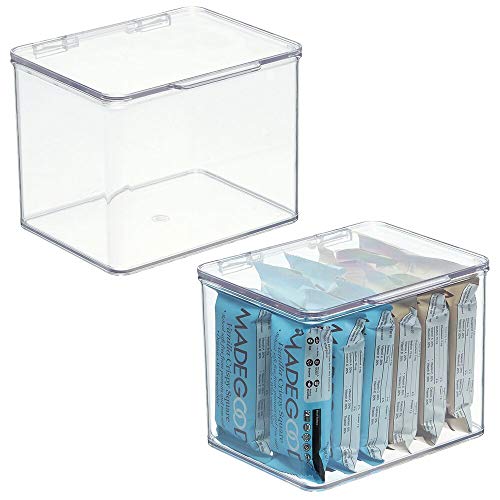 Product Cover mDesign Plastic Stackable Kitchen Pantry Cabinet or Refrigerator Food Storage Container Bin, Attached Hinged Lid - Organizer for Snacks, Produce, Pasta - BPA Free - Deep Container - 2 Pack - Clear