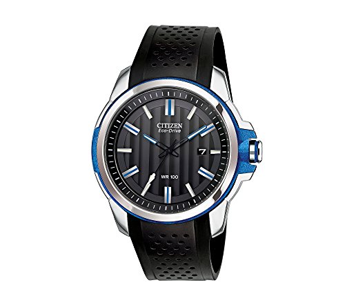 Product Cover Citizen Men's Drive Eco-Drive Two-Tone Date Strap Watch with Blue Accents